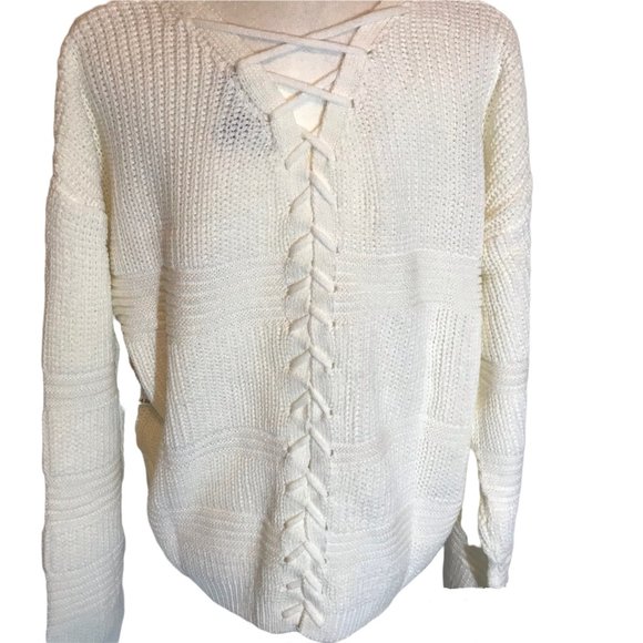 Derek Heart Lace Up Mix Stitch Sweater. New With Tickets. Size 2X - Picture 4 of 6